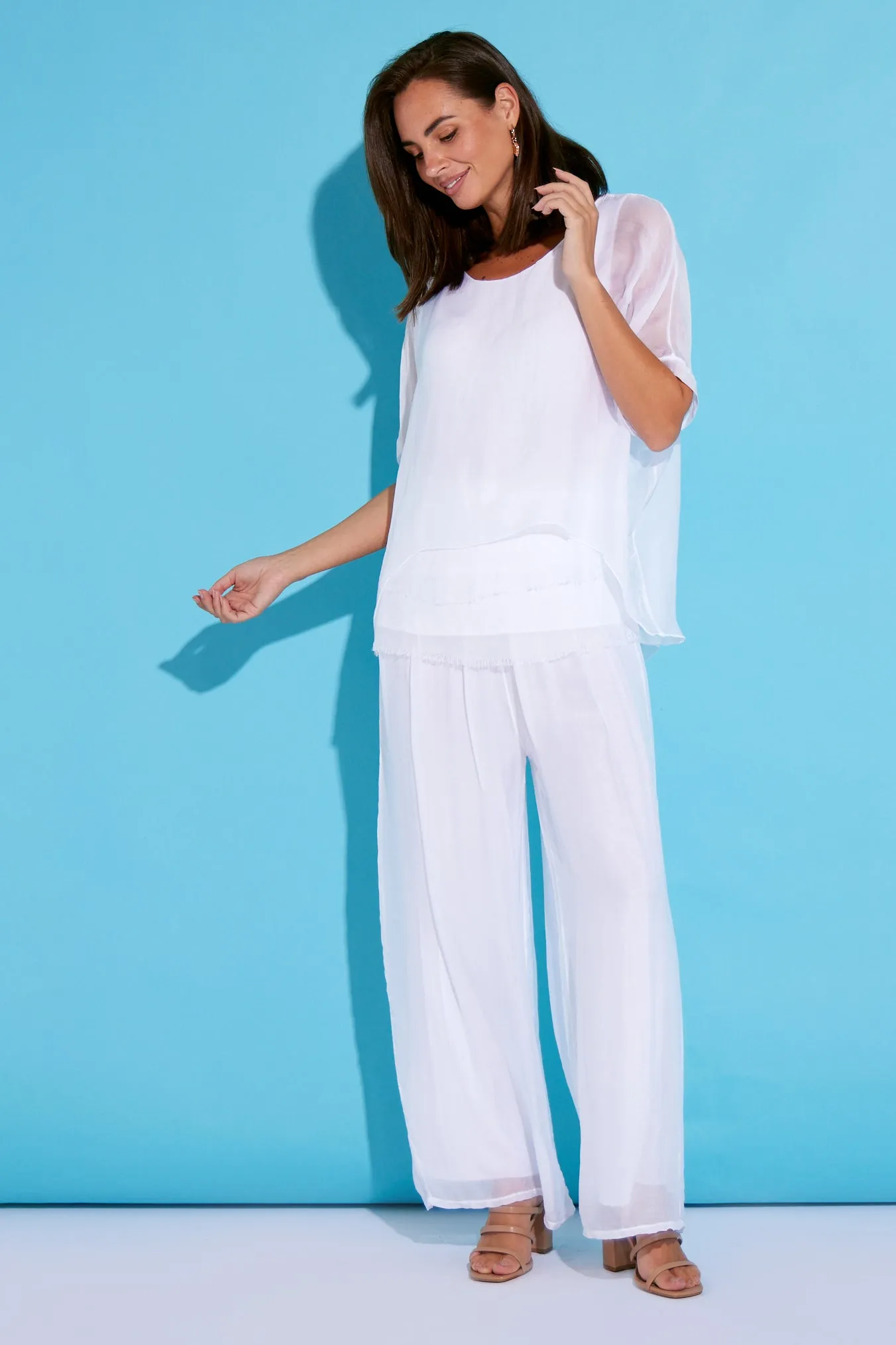 Arlette Silk Pants - Bianco White