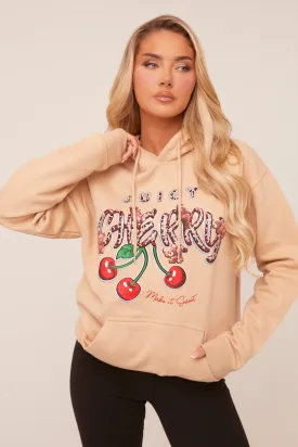 Beige Graphic Oversized Hoodie - Safiya