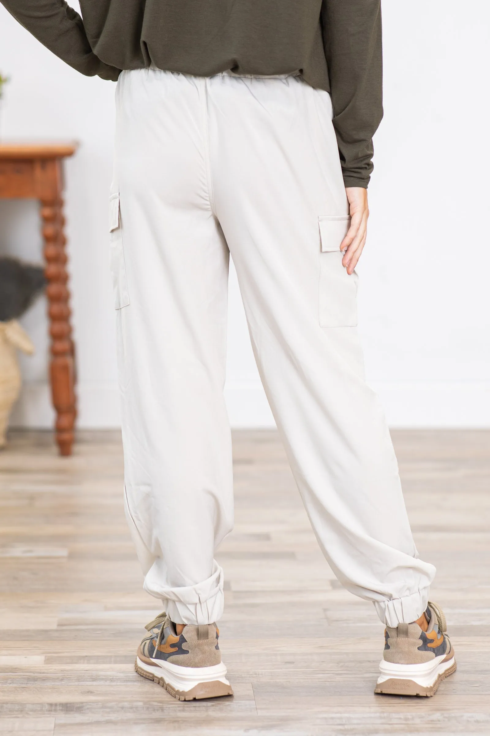 Beige High Waist Cargo Pocket Active Joggers