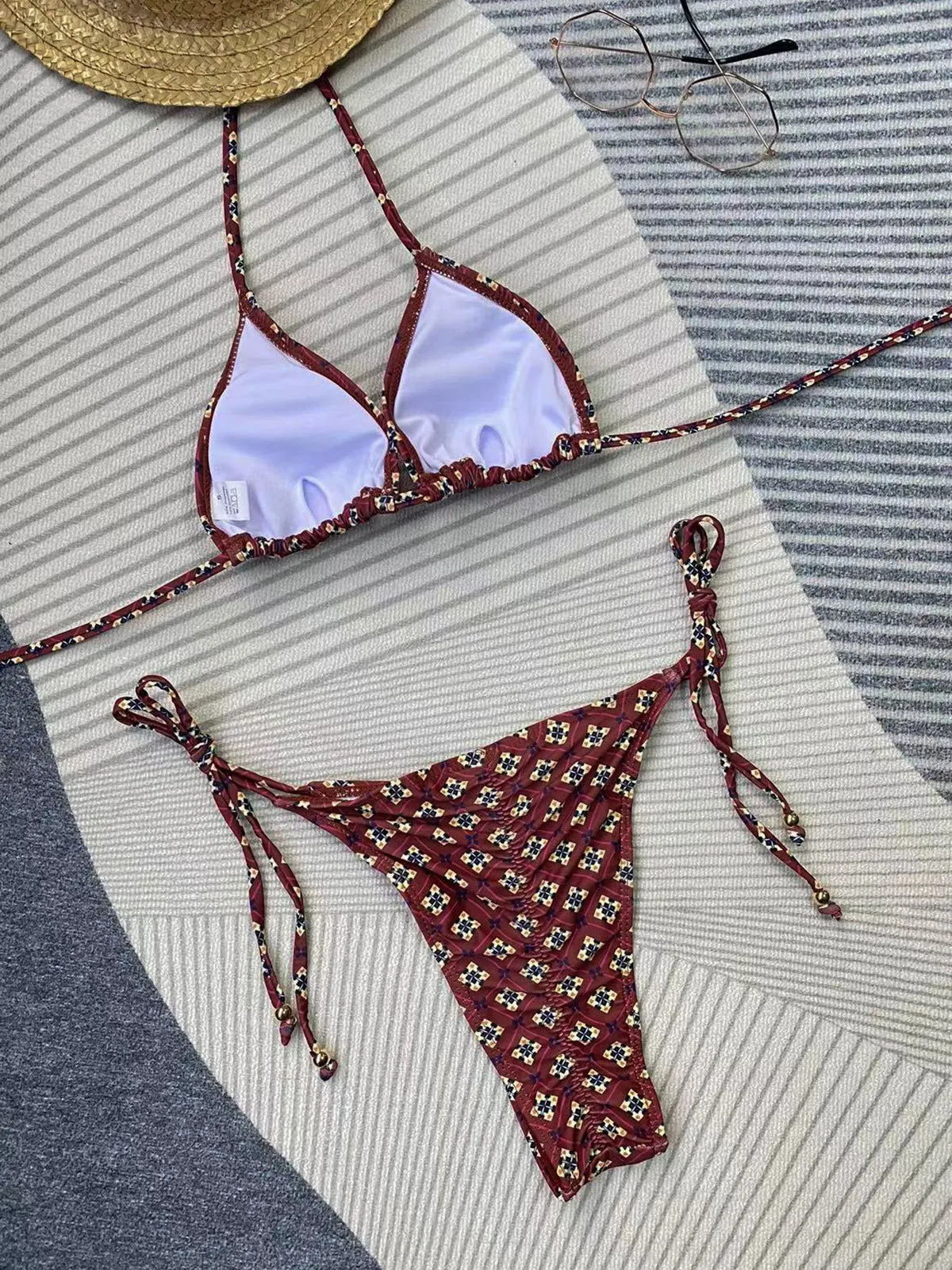 Bikini Printed Lace up Bikini Sexy Split Women Swimsuit