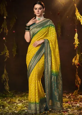 Canary Yellow Zari Weaving Georgette Silk Saree with Embroidery Designer Blouse