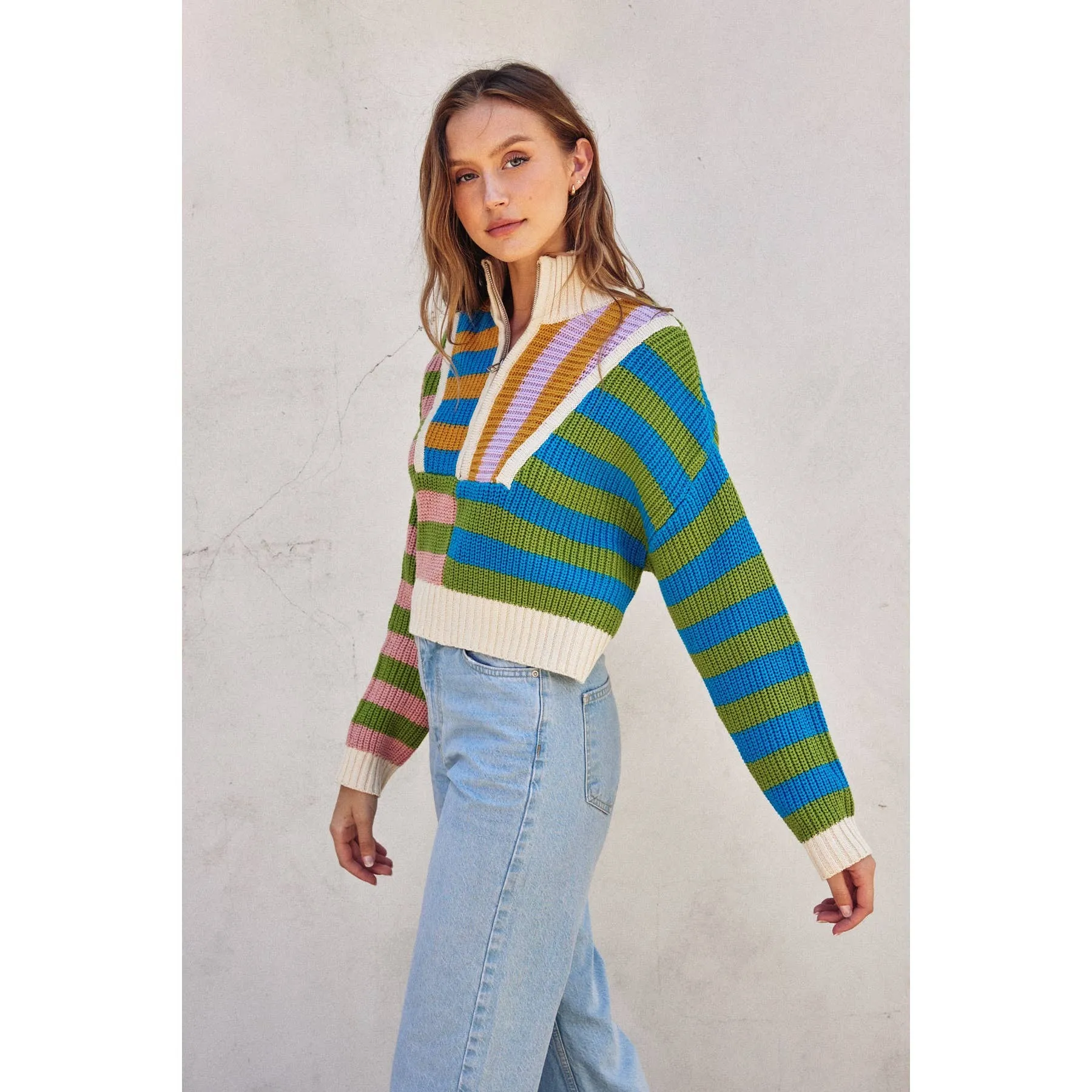 Colorburst Half Zip Collared Sweater