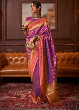 Dark Orchid Purple Handloom Woven Banarasi Silk Saree