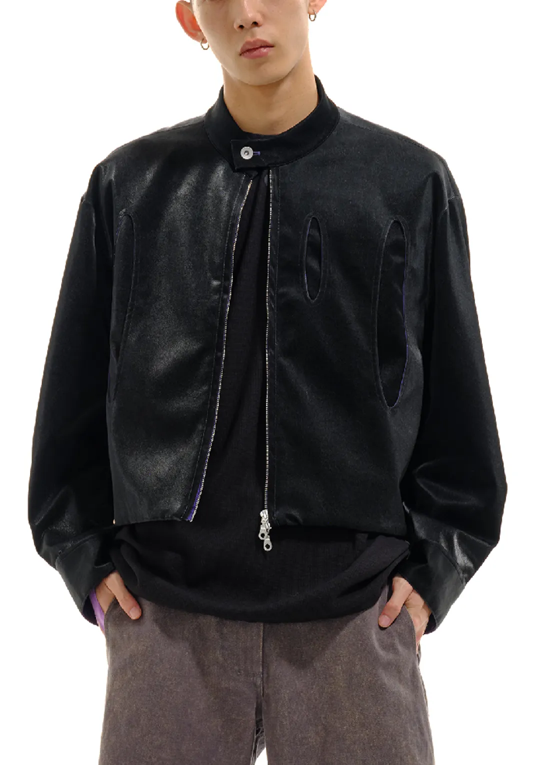 Faux Leather Biker Jacket 人造皮革机车夹克 - Black