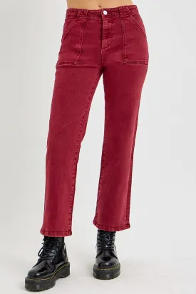 Full Size High Rise Straight Jeans with Patch Pockets