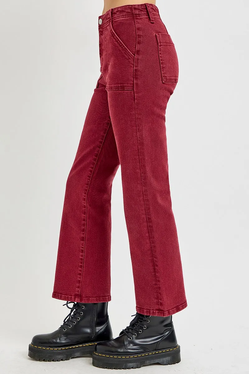 Full Size High Rise Straight Jeans with Patch Pockets