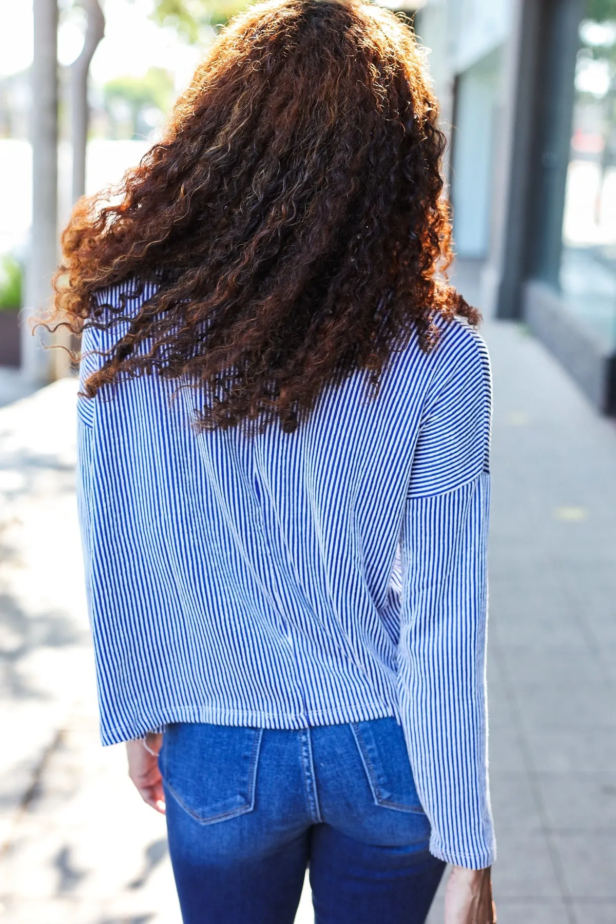 Hello Beautiful Blue Rib Dolman Cropped Sweater Top