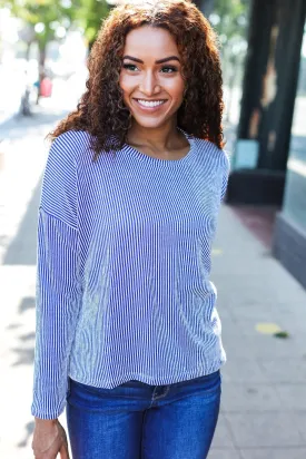 Hello Beautiful Blue Rib Dolman Cropped Sweater Top