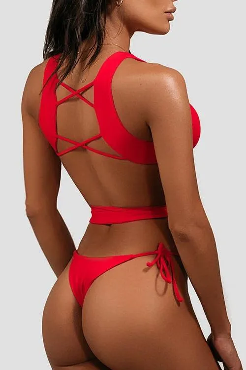 Hollow Lace Up Bikini Set