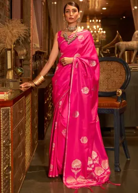 Hot Pink Zari Woven Satin Silk Saree