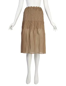 Issey Miyake Fete Vintage Semi-Sheer Brown Weather Symbols Pleated Skirt