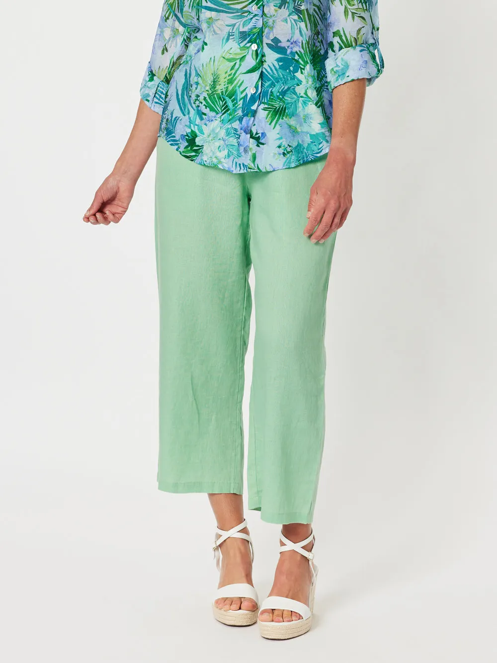 Lara Linen Wide Leg Pant - Mint