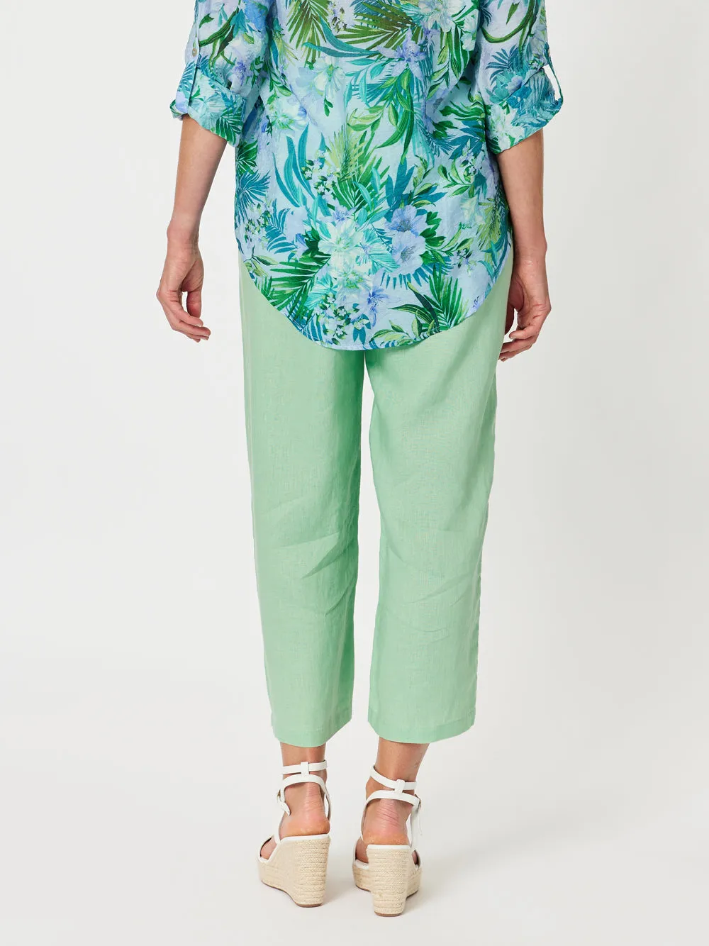 Lara Linen Wide Leg Pant - Mint