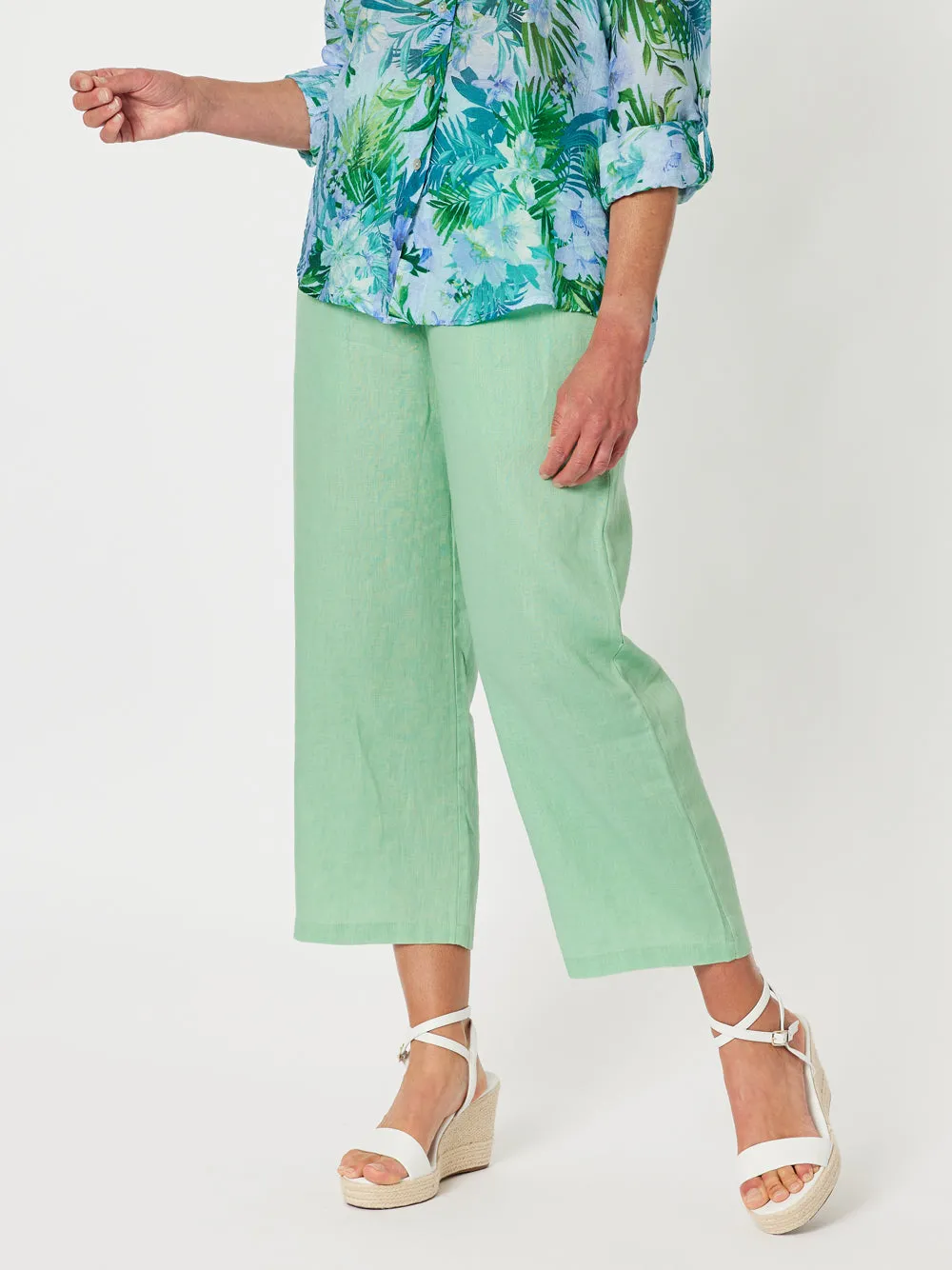 Lara Linen Wide Leg Pant - Mint