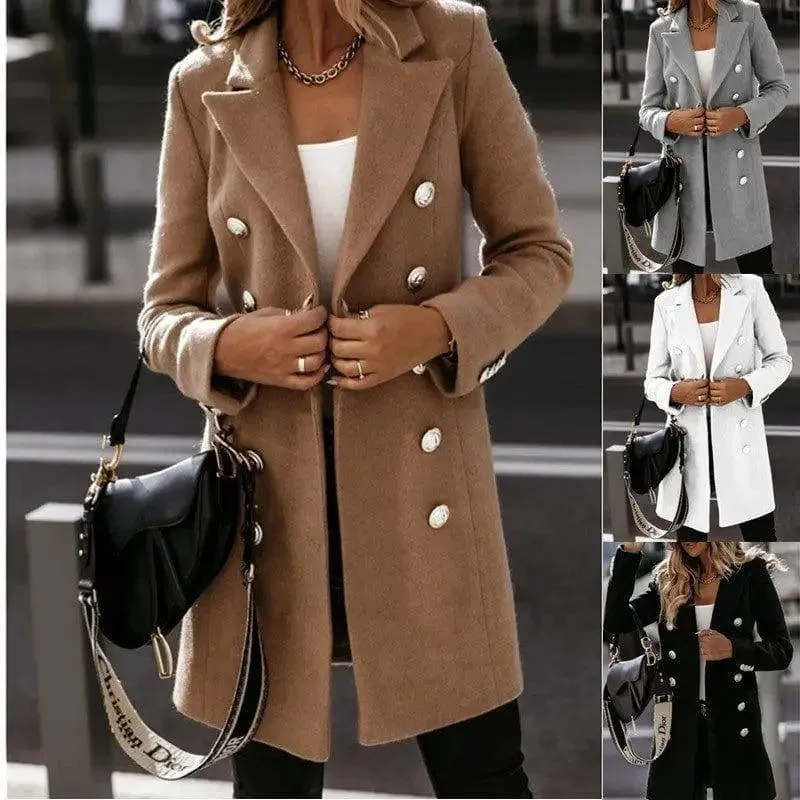 Long-sleeve Blazer-collar Double-breasted Nizi Coat