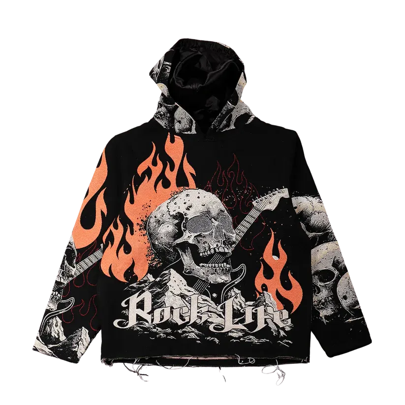 MAJESTIC Rock Life Tapestry Rhinestone Graphic Hoodie