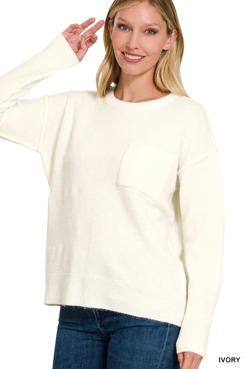 Mocha Melange Hi-Low Pocket Sweater