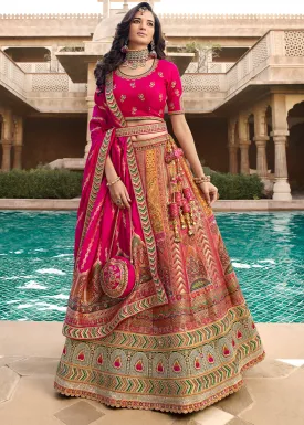 Salmon Pink Heavy Embroidery Banarasi Silk lehenga Choli