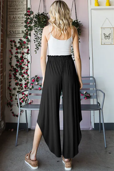 TEEK - Black Frill Slit High Waist Wide Leg Pants