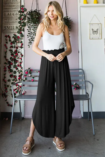 TEEK - Black Frill Slit High Waist Wide Leg Pants