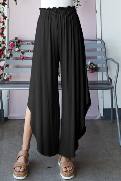 TEEK - Black Frill Slit High Waist Wide Leg Pants