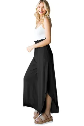 TEEK - Black Frill Slit High Waist Wide Leg Pants