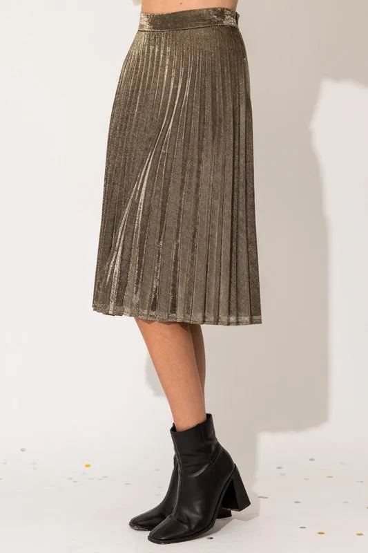 TEEK - Lurex Fabric Pleated Midi Skirt