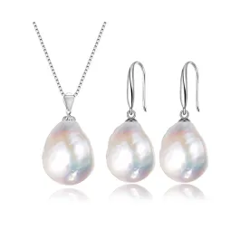 Women's Elegant Large Pearl Pendant Necklace and Earring Set